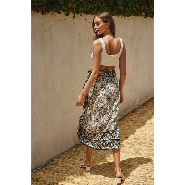 Tropical Border Midi Wrap Skirt