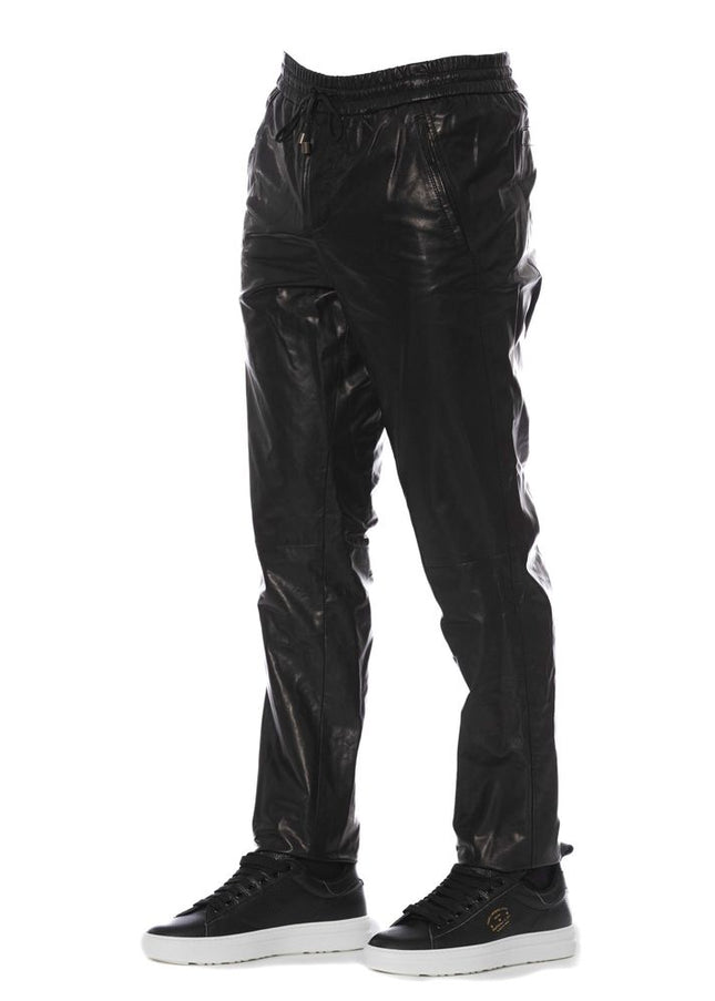 Trussardi Sleek Black Leather Trousers for Men