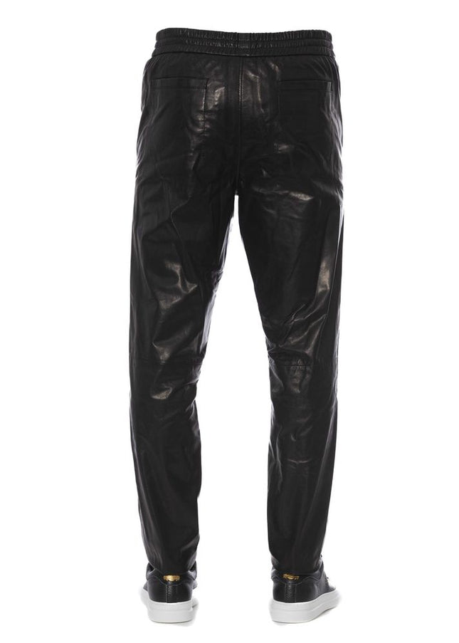 Trussardi Sleek Black Leather Trousers for Men