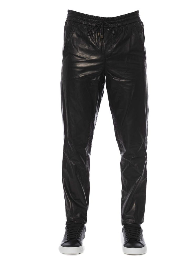 Trussardi Sleek Black Leather Trousers for Men