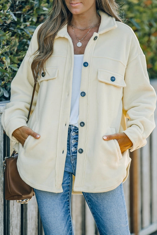 Turn Down Collar Buttoned Shirt Jacket-Jacket-FULL TIME PURCHASE-S-Beige-Urbanheer