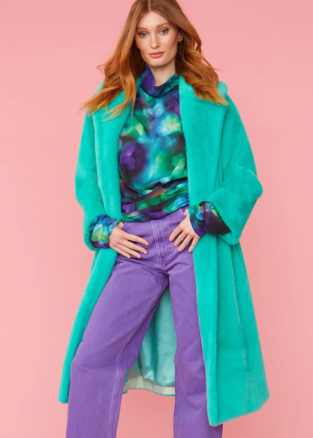 Turquoise Duchess Faux Fur Maxi Coat-0