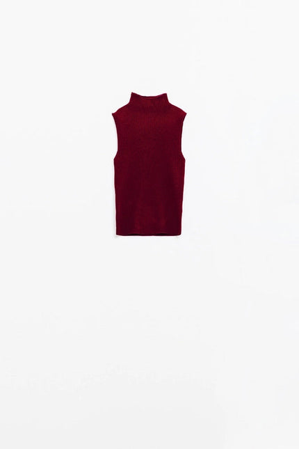 Turtle Neck Ribbed Top in Burgundy