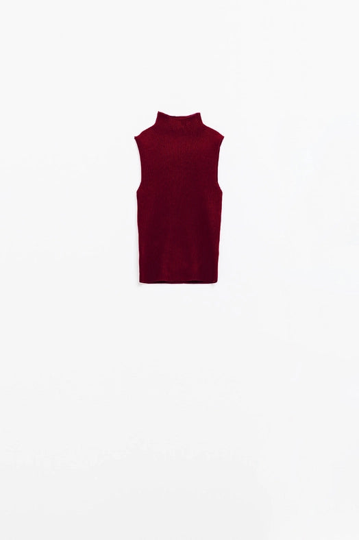 Turtle Neck Ribbed Top in Burgundy