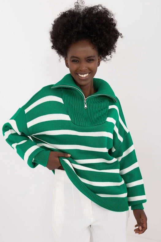 Turtleneck Badu Striped Sweater Green