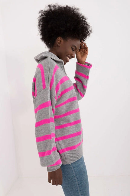 Turtleneck Badu Striped Sweater Grey