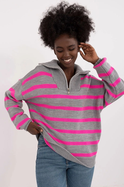 Turtleneck Badu Striped Sweater Grey