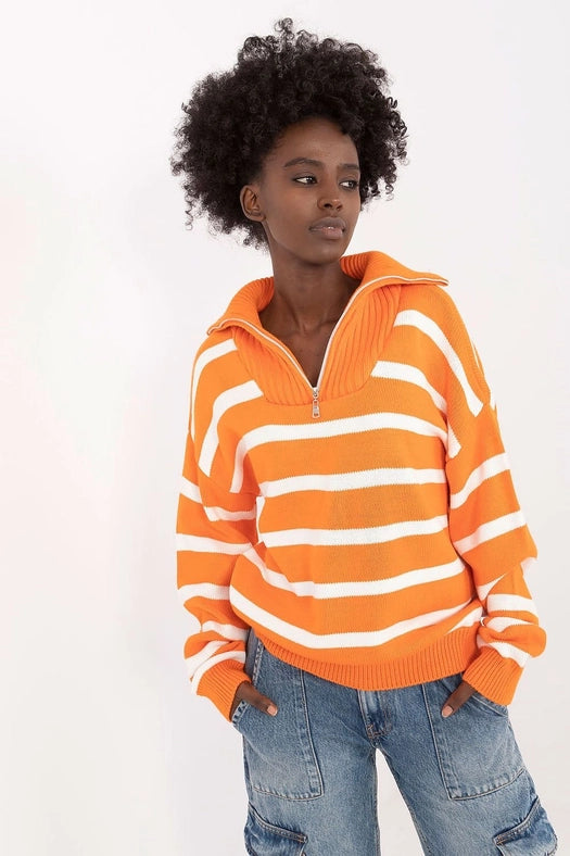 Turtleneck Badu Striped Sweater Orange