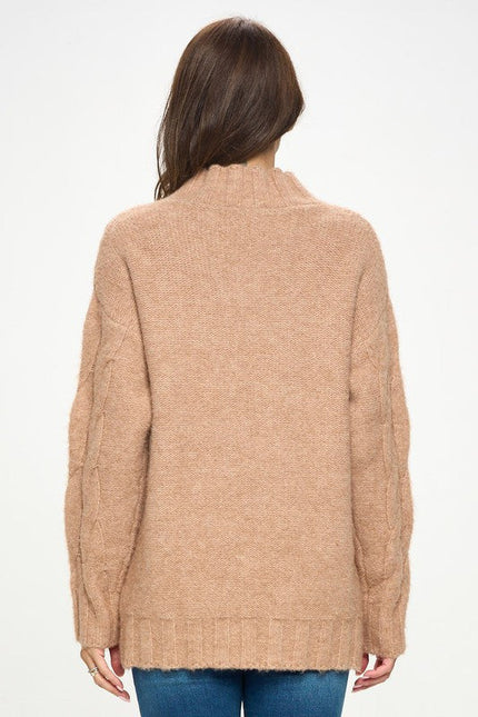 Turtleneck Long Sleeve Sweater with Braid Detail-2