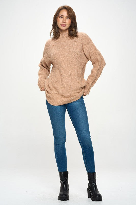 Turtleneck Long Sleeve Sweater with Braid Detail-4