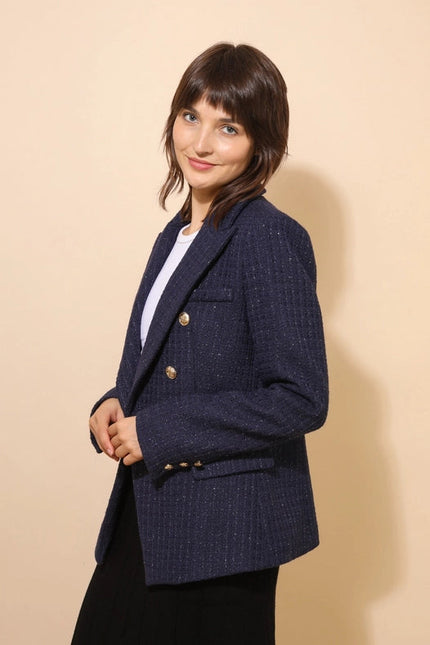 Tweed Blazer Jacket Navy