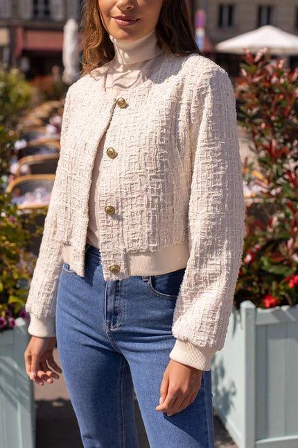 Tweed Cropped Sequin Crew Neck Jacket Off-white