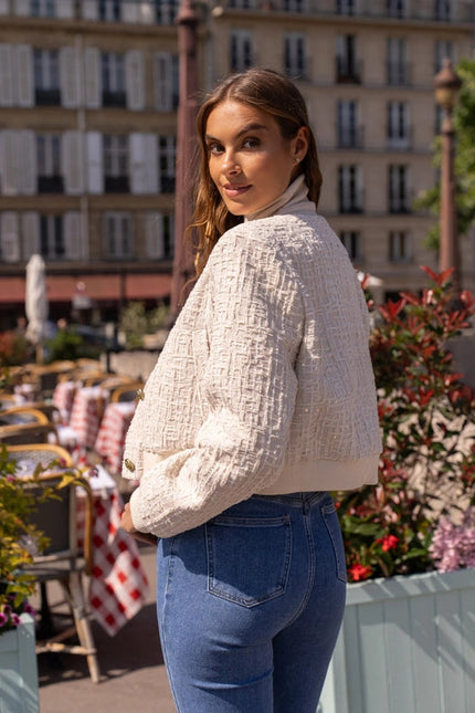 Tweed Cropped Sequin Crew Neck Jacket Off-white