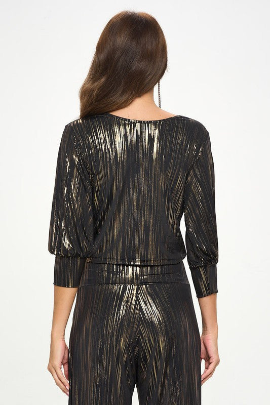 Twist Front Top with Gold Foil Detail-4