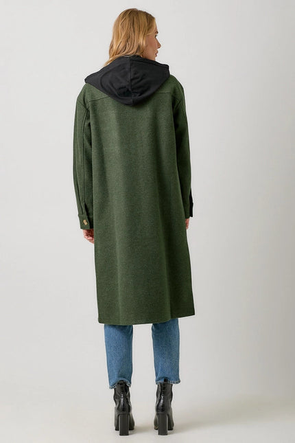 Twofer Hoodie Solid Coat Green