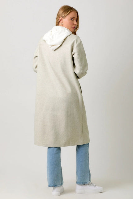 Twofer Hoodie Solid Coat Oatmeal