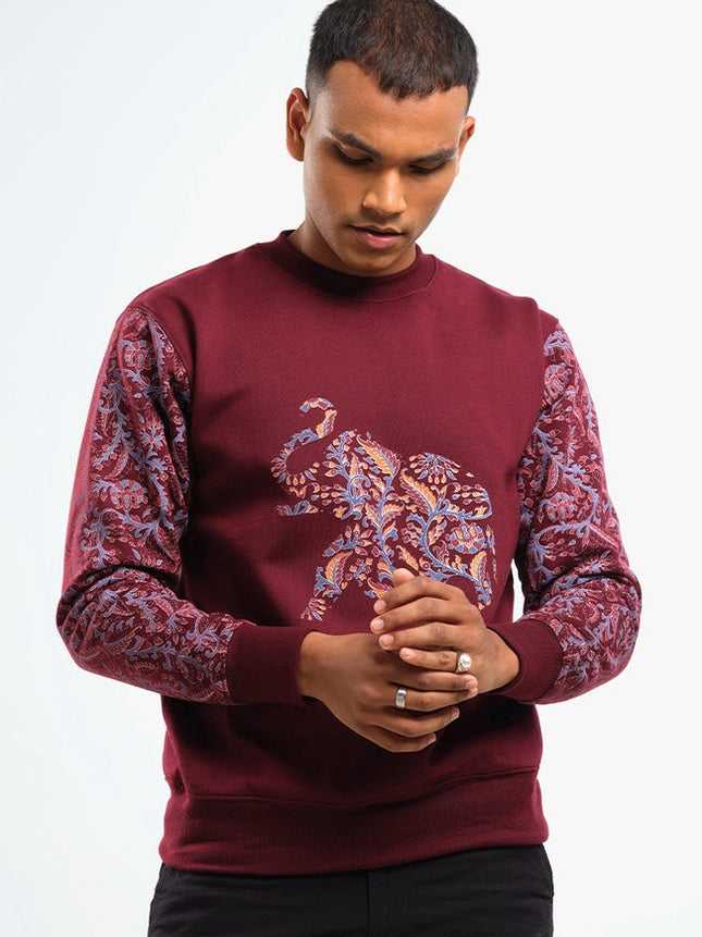 Unisex Printed Crewneck Sweatshirt - Maroon-Clothing Sweatshirts-Pali-Urbanheer