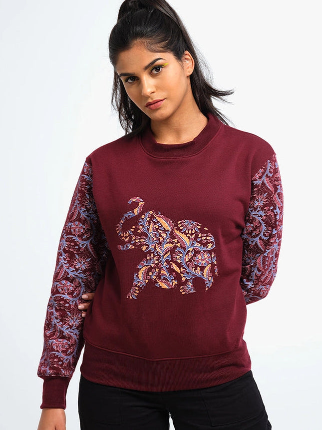 Unisex Printed Crewneck Sweatshirt - Maroon-Clothing Sweatshirts-Pali-Urbanheer