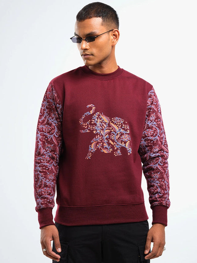 Unisex Printed Crewneck Sweatshirt - Maroon-Clothing Sweatshirts-Pali-Urbanheer