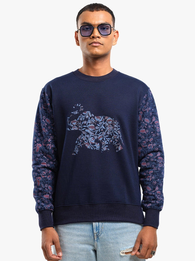 Unisex Printed Crewneck Sweatshirt - Navy-Clothing Sweatshirts-Pali-Urbanheer