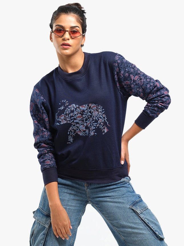 Unisex Printed Crewneck Sweatshirt - Navy-Clothing Sweatshirts-Pali-Urbanheer