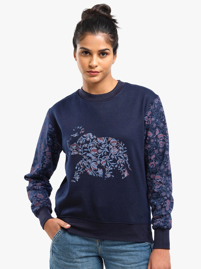 Unisex Printed Crewneck Sweatshirt - Navy-Clothing Sweatshirts-Pali-Urbanheer