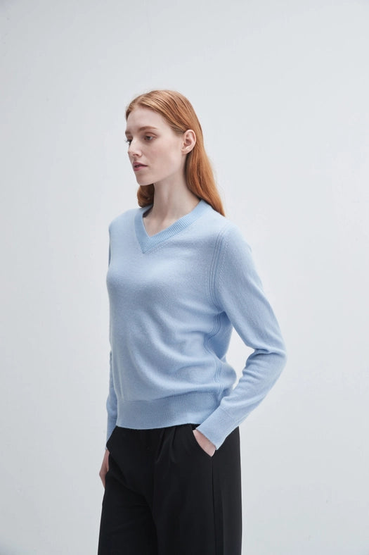 V-Neck Cashmere Sweater Light Blue