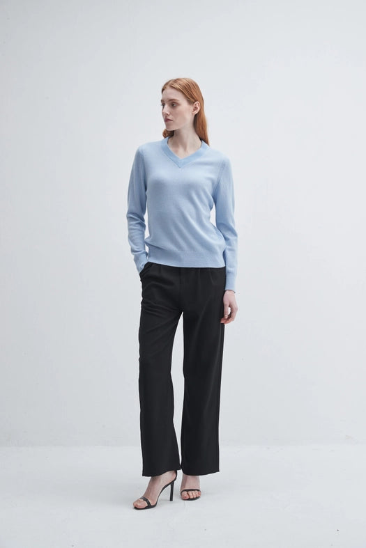 V-Neck Cashmere Sweater Light Blue