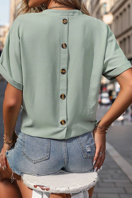 V-Neck Pocket Back Button-Down T-Shirt Top