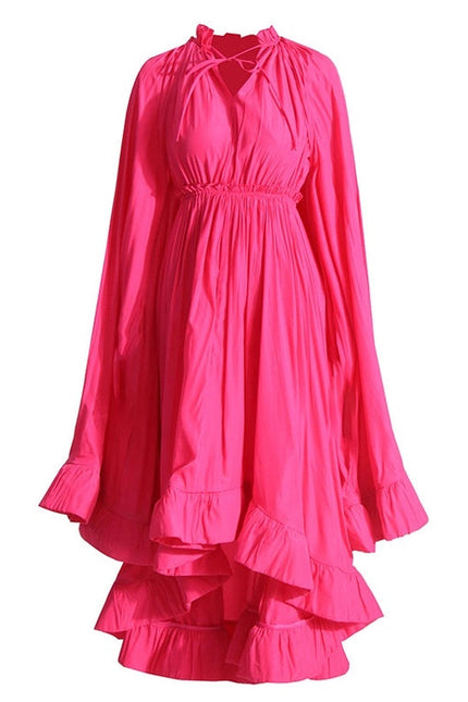 V-Neck Shawl Waist Ruffled Evening Gown