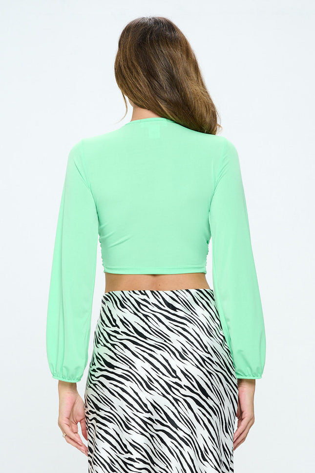 V neck Long Sleeve Crop Top-3