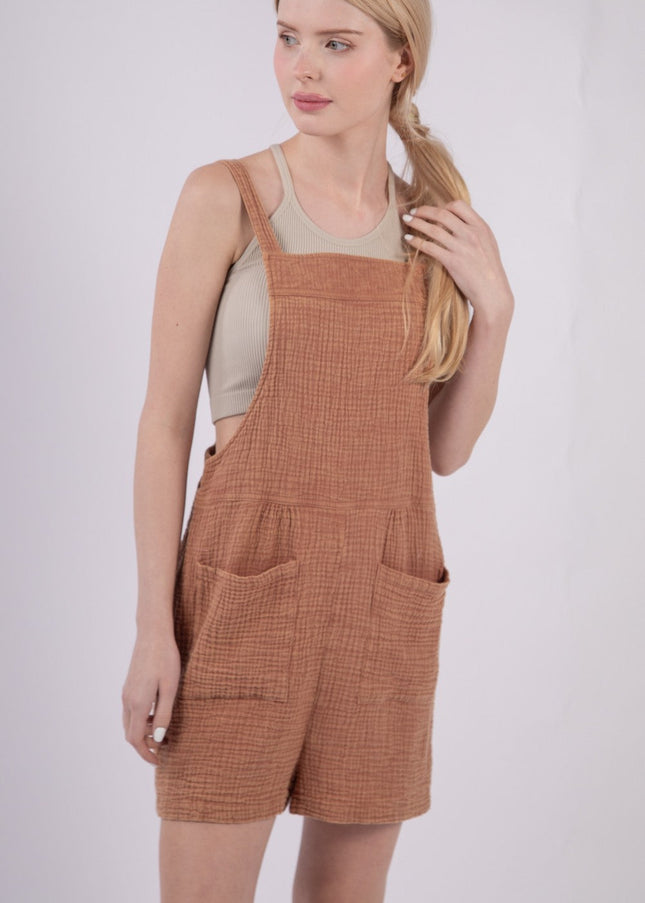 VERY J Sleeveless Double Gauze Overalls with Pockets