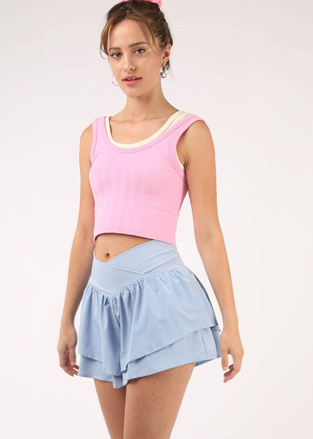 VERY J V-Shaped High Waist Layered Active Shorts