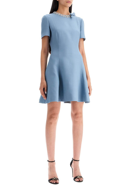 Valentino GARAVANI short crepe couture dress with embroidery - Light blue