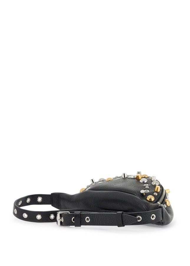 Valentino Garavani black leather belt bag with studs and shoulder strap