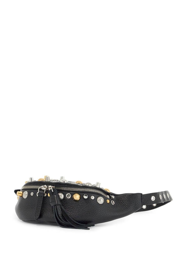 Valentino Garavani black leather belt bag with studs and shoulder strap