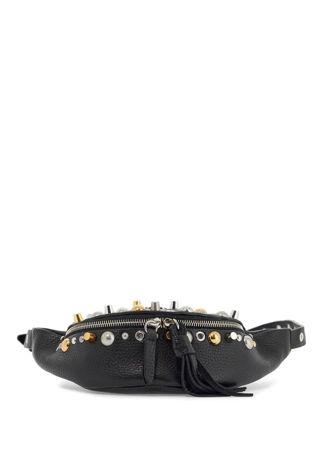 Valentino Garavani black leather belt bag with studs and shoulder strap