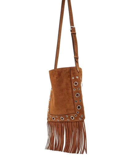 Valentino Garavani brown copper suede crossbody bag with studs and fringe