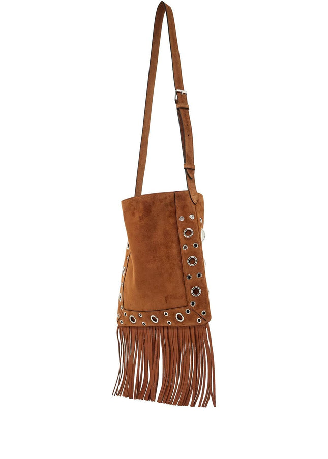 Valentino Garavani brown copper suede crossbody bag with studs and fringe