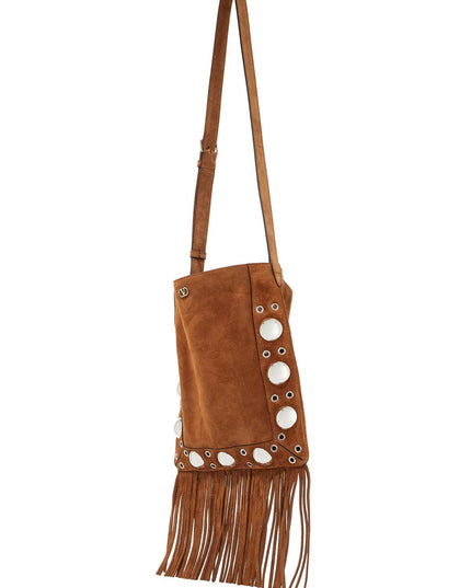 Valentino Garavani brown copper suede crossbody bag with studs and fringe