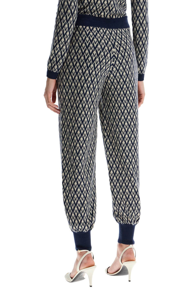 Valentino Garavani high-waisted wide-leg zigzag cream and navy virgin wool pants