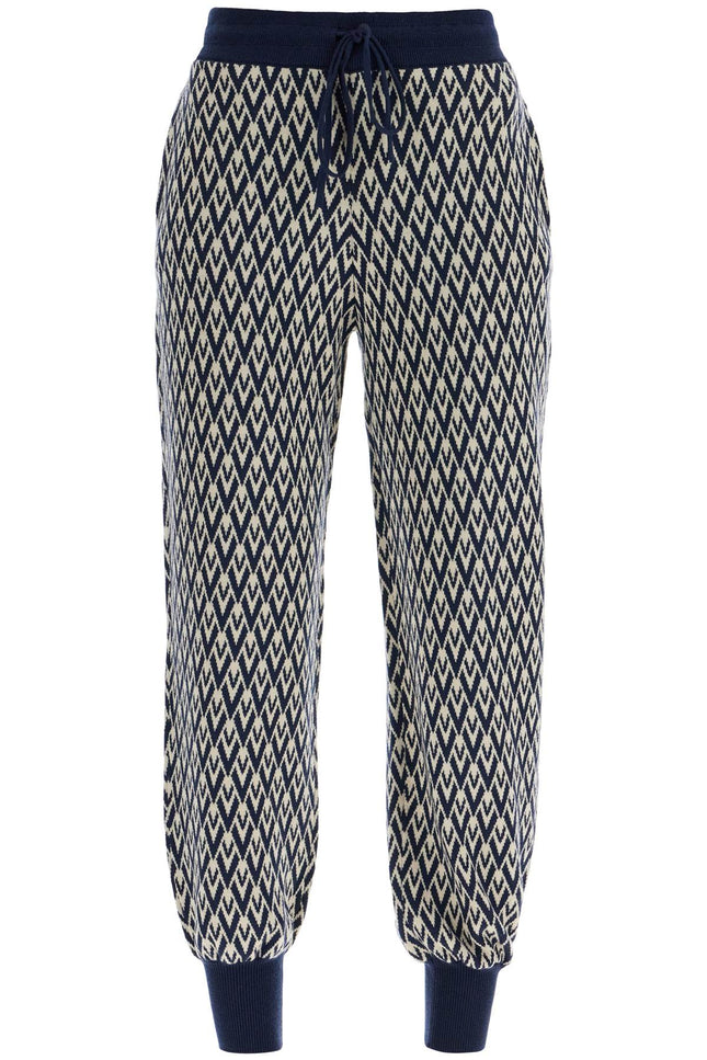 Valentino Garavani high-waisted wide-leg zigzag cream and navy virgin wool pants