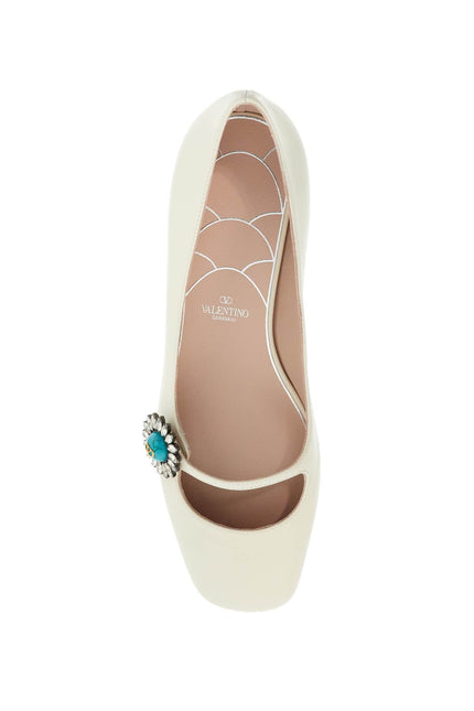 Valentino Garavani ivory kid leather ballerinas with crystal flower