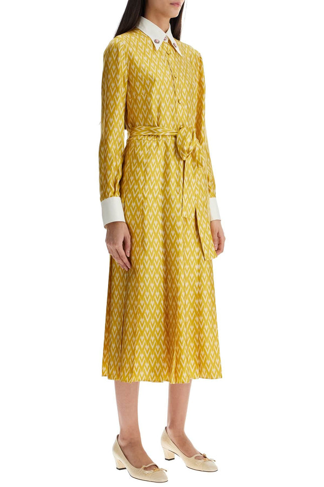 Valentino Garavani long yellow ochre silk dress with zig-zag pattern