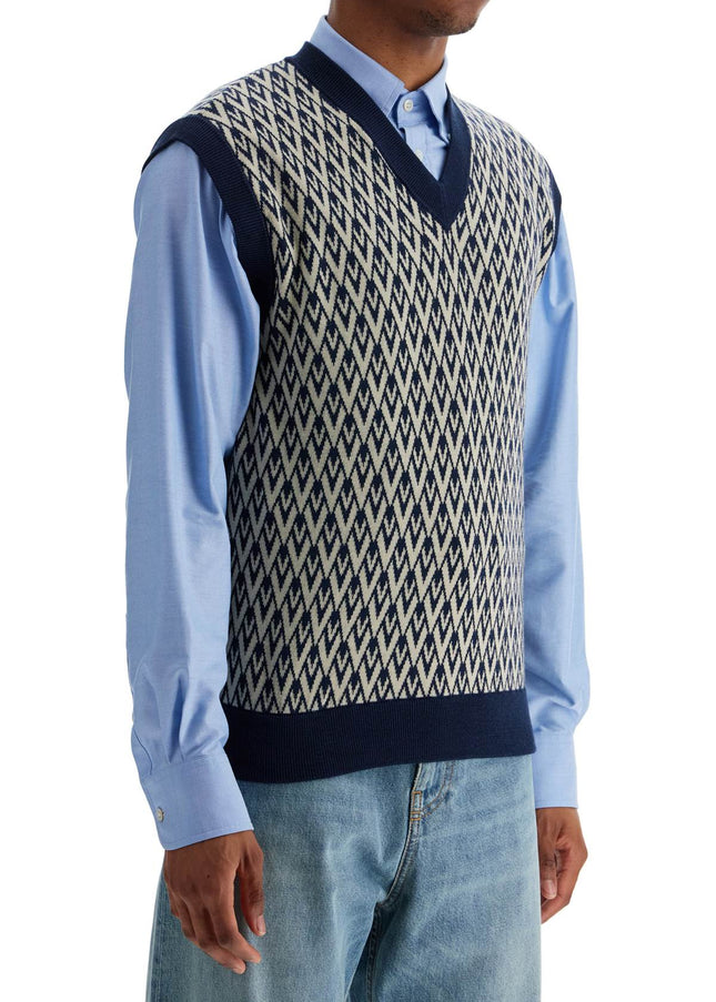 Valentino Garavani men's navy virgin wool vest with pattern