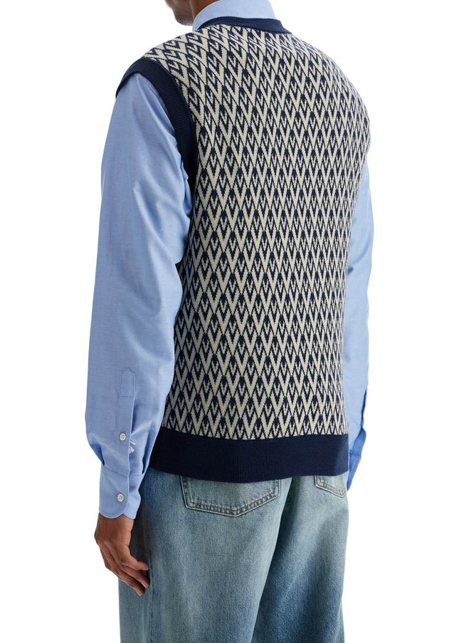 Valentino Garavani men's navy virgin wool vest with pattern