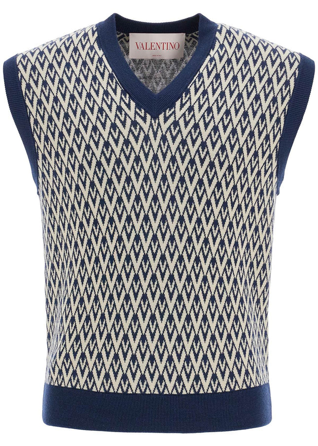 Valentino Garavani men's navy virgin wool vest with pattern