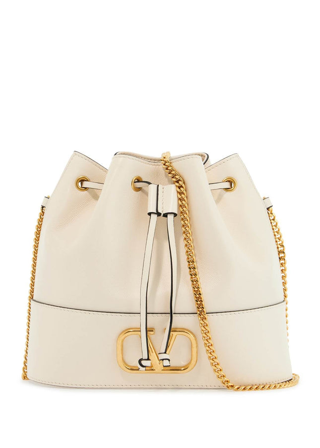 Valentino Garavani mini bucket bag in ivory leather with chain