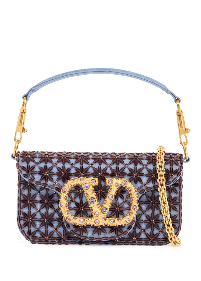 Valentino Garavani small floral blue cloud and amethyst shoulder bag with crystals