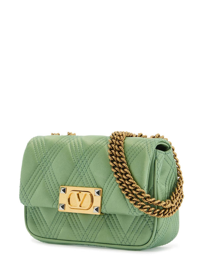 Valentino Garavani small quilted green silk shoulder bag with chain